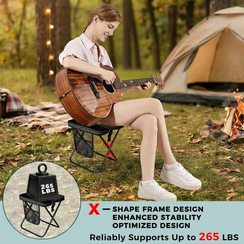 ABUUL Portable Collapsible Stool - Folding Chair with Storage Pouch, Convertible Satchel for Hands-Free Carry & Supports 265Lbs, Ultralight for Hiking, Fishing, Camping, Festivals (Black)