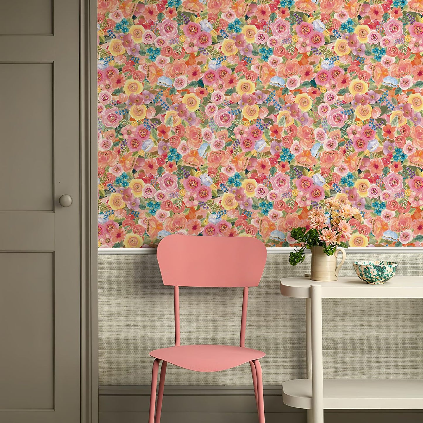Simon&Siff Floral Peel and Stick Wallpaper 17.3"x80" Pink Watercolor Flowers Wall Murals Removable Wall Paper for Bedroom Bathroom Cabinet Renter Friendly