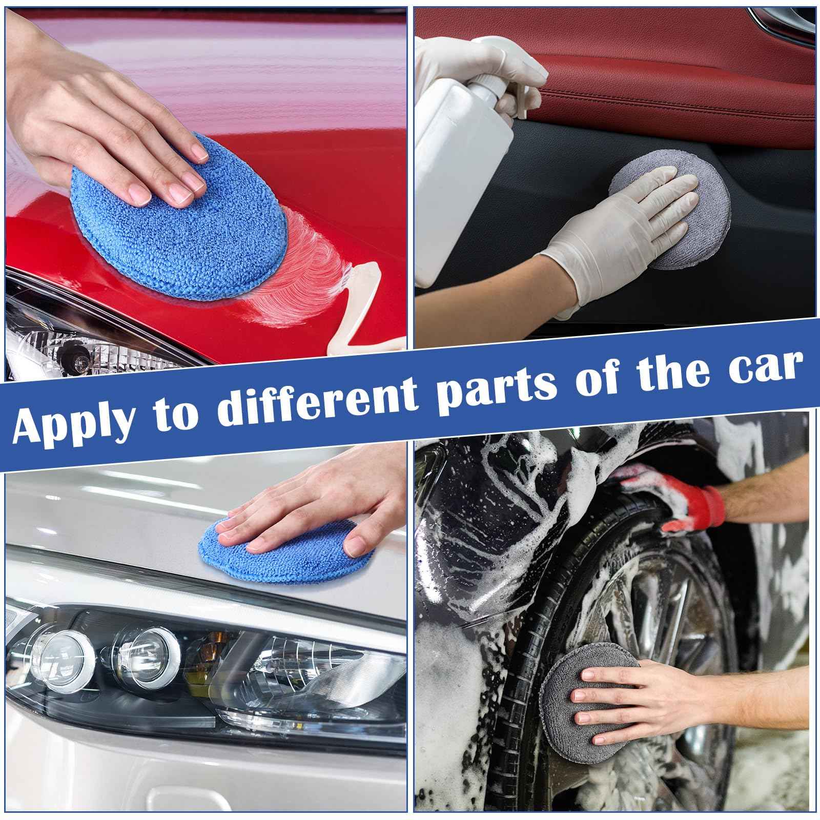 FillTouch 50 Pcs Microfiber Wax Applicator Pads 5 Inches Diameter Applicator Pads Bulk Soft Microfiber Wax for Car Polishing Foam for Car Cleaning(Blue, Gray)