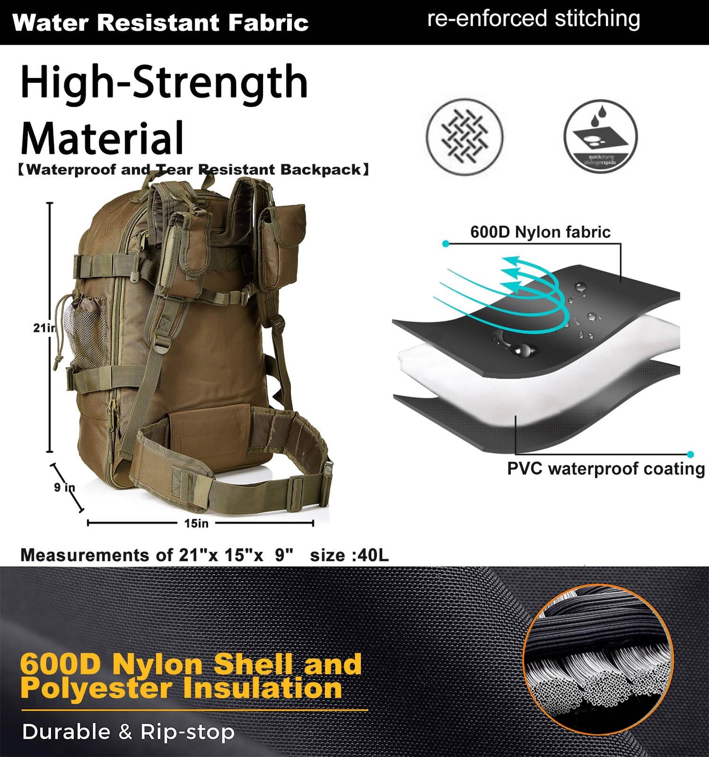 Miramrax Tactical Backpack Military Army Daypack - Assault Pack for Men Molle Backpacks Bug Out Bag 3 Day Pack for Hiking Camping Travel Hunting Rucksack Trekking Green