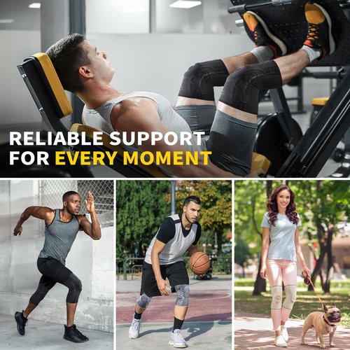 CAMBIVO Elite Motion Series Knee Brace for Men and Women (2 Pack), Knee Compression Sleeves with Patella Gel Pad and Side Stabilizers for Knee Pain Relief, Running, Workouts, Sports (Black, Large)