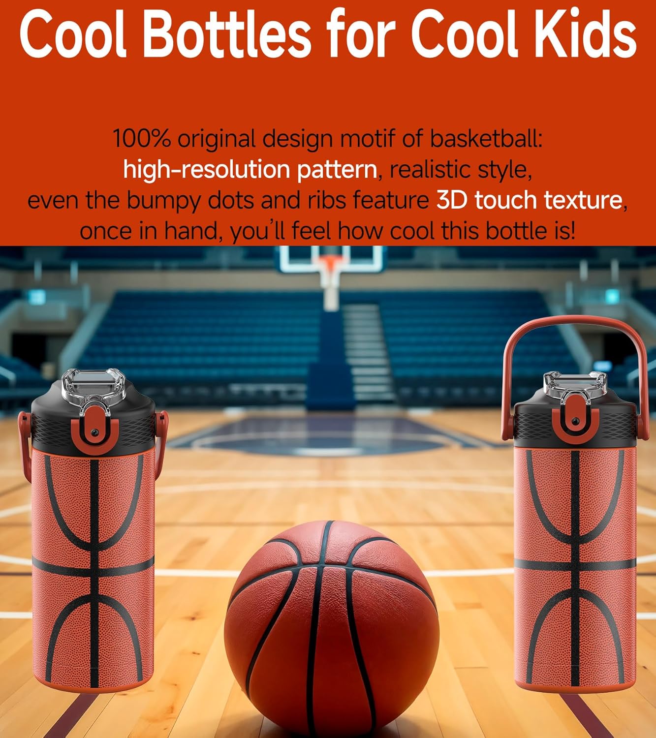 MYFOREST Insulated Kids Water Bottle - 14oz/400ml, Odor-Free Liner, Dishwasher-Safe, Soft Sipper, Basketball Gift