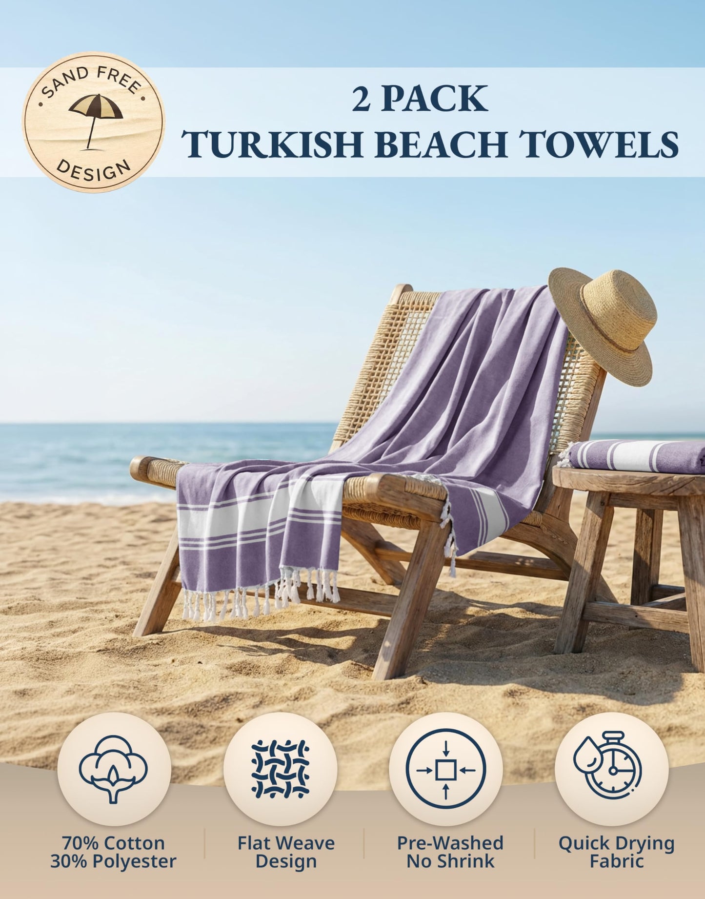 LANE LINEN Beach Towel 2 Pack - Pool Towel Oversized, Pre-Washed Extra Large Beach Towels, Sandless Beach Towel, Quick Dry Travel Towel, Large Pool Towels, 39"x71" - Day Break