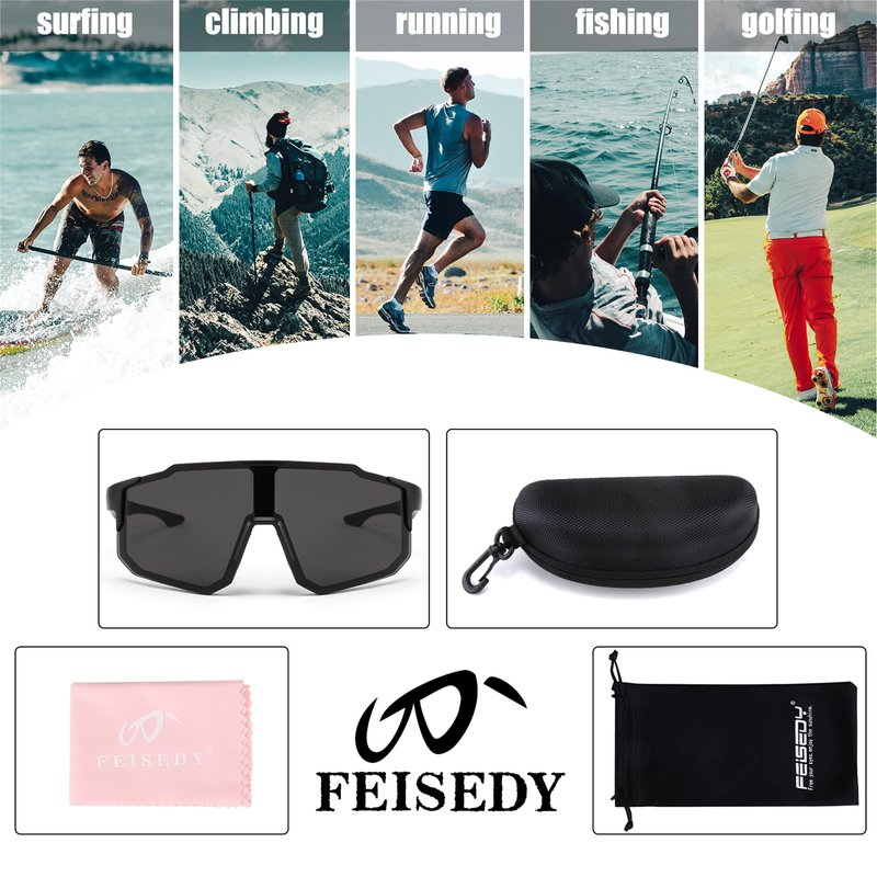 FEISEDY Sports Sunglasses for Men and Women, UV400 Protection Cycling Goggles Golf Baseball Driving Fishing B0022
