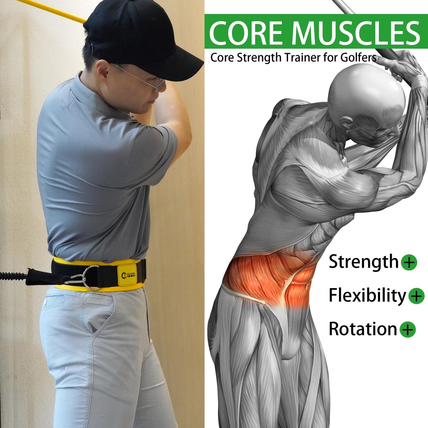 GAIARENA Golf Core Strength Trainer Swing Power Training, Golfing Exercise Resistance Bands, Indoor Gym Exerciser Golf Fitness Equipment to Improve Speed Strength Flexibility Rotation Swing Posture