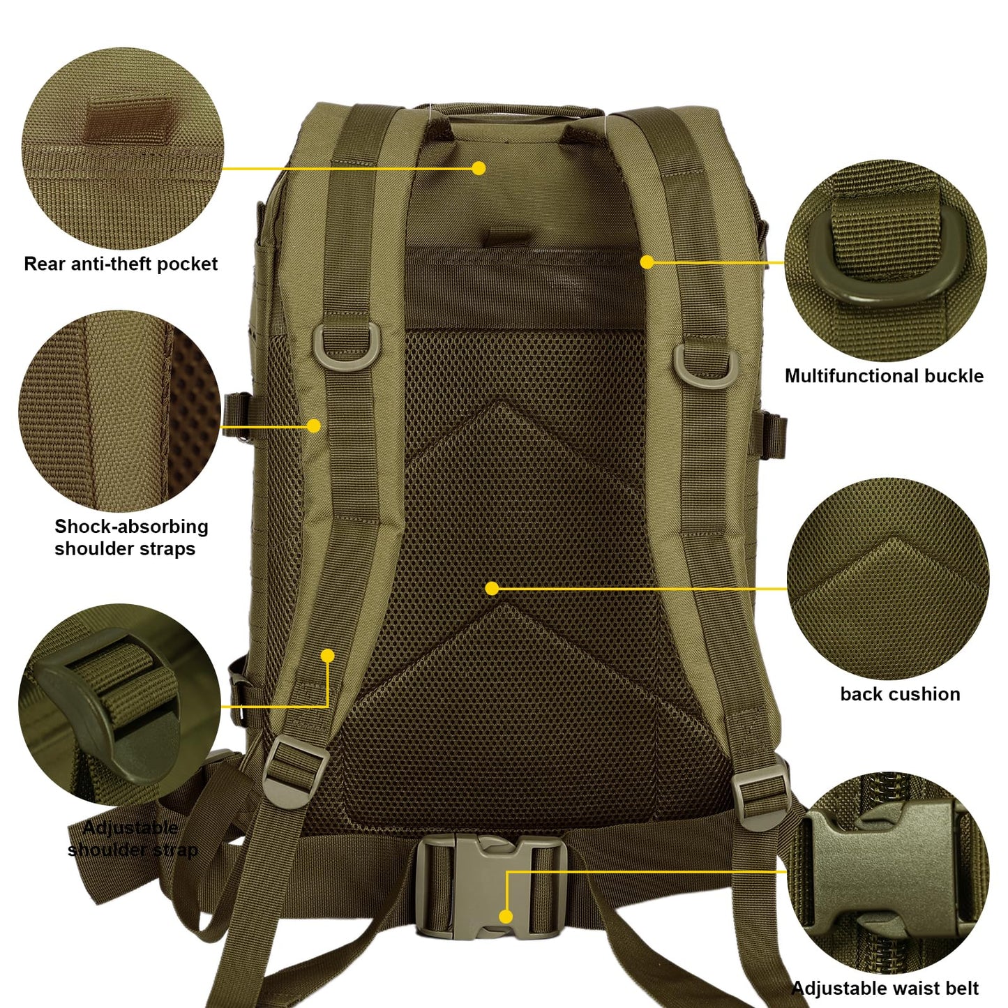 PAIWPHLI Small Tactical Backpack Assault Pack Bug Out Bag 40L Military Backpack with Molle for Hiking Hunting Rucksack Trekking (Green)