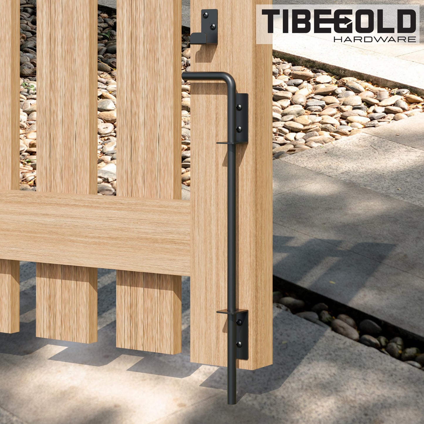 TIBEGOLD 12" Heavy Duty Cane Bolt Gate Drop Rod, Extra Thick Gate Ground Latch Hardware for Wood PVC Vinyl Metal Fences Gates, Wrought Iron Doors Stopper Gate Latches, Black Finish, 1 Pack