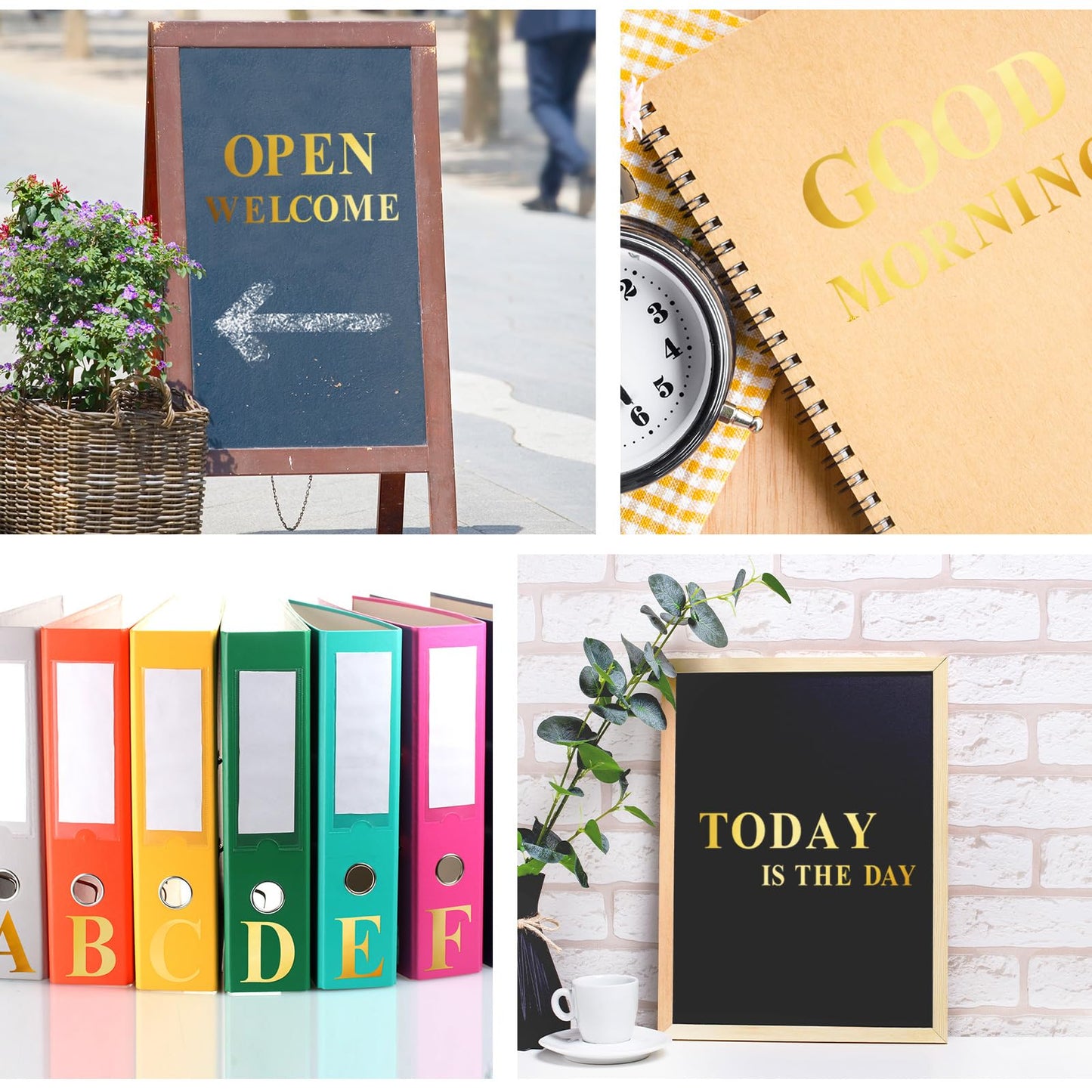 Fulmoon 8 Sheets 416 Pcs Vinyl Letters Stickers Alphabet Number Self Adhesive Letters Stick on Vinyl Waterproof Mailbox Decals for Mailbox Signs Window Door Cars(Mirror Gold,1 Inch, 2 Inch)