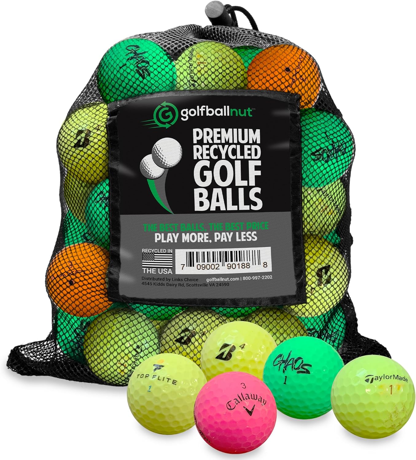 Recycled Golf Balls by 48 | Eco-Friendly Bulk Colored Mix for Practice & Play - Includes Mesh Bag