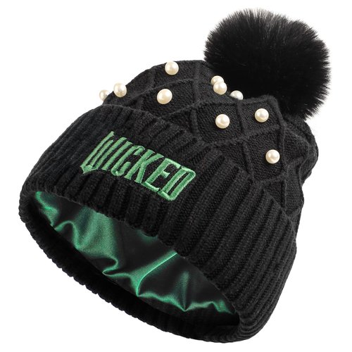 Bioworld Wicked Logo & Pearl Appliques Black Cuff Beanie