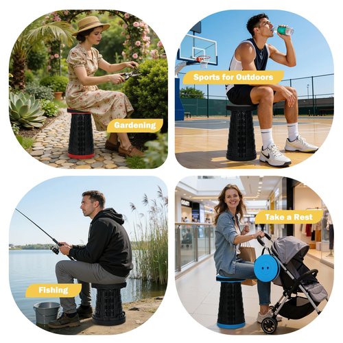 CXHSFNAL Portable Collapsible Stool, Adjustable Retractable Folding Stools, Upgraded Collapsible Seat for Outdoor Fishing, Hiking, Gardening, Travel, BBQ - Max 400lbs (Blue)
