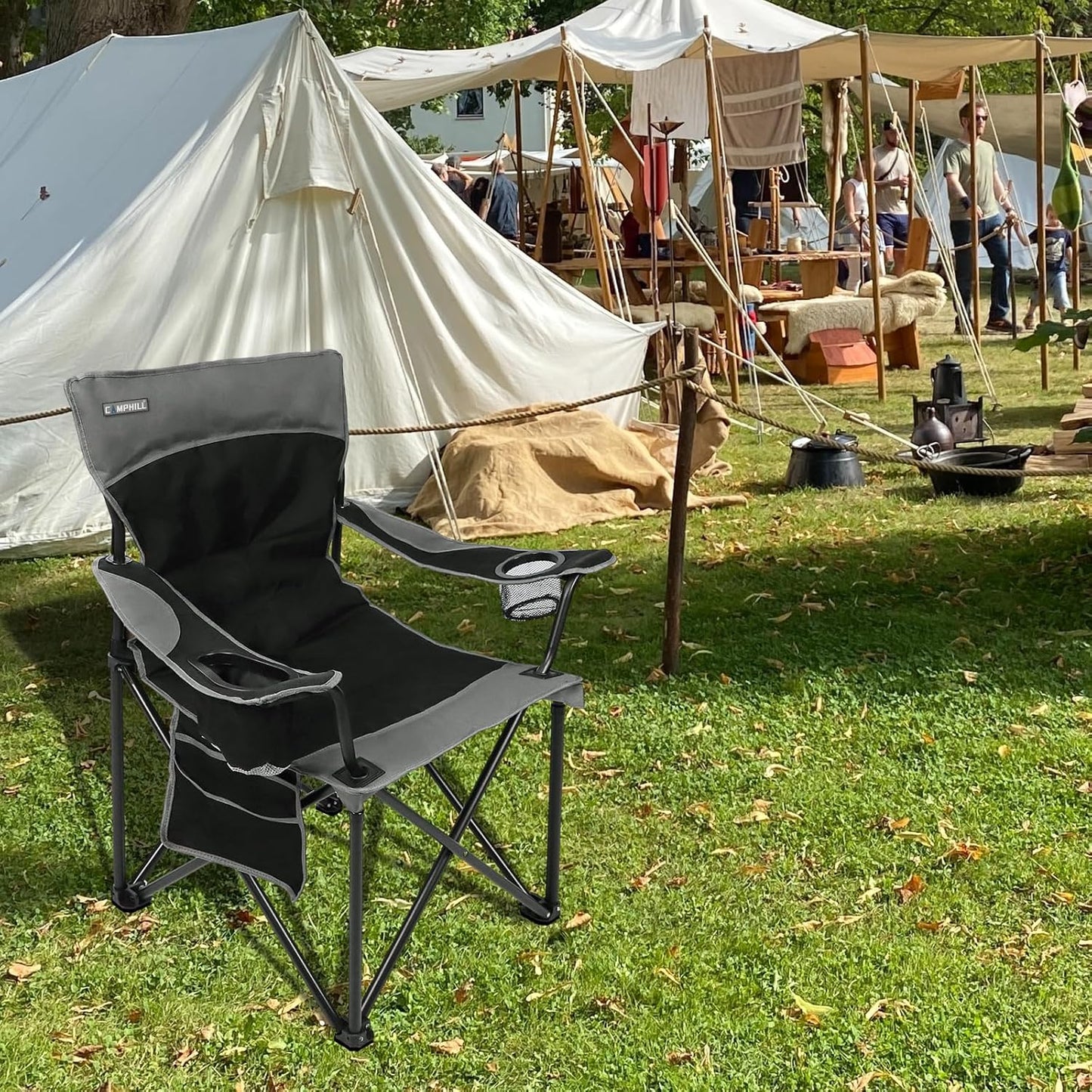 Skiennix Oversized Portable Camping Chair - Collapsible Design with Pocket & Cup Holders | Includes Carry Bag
