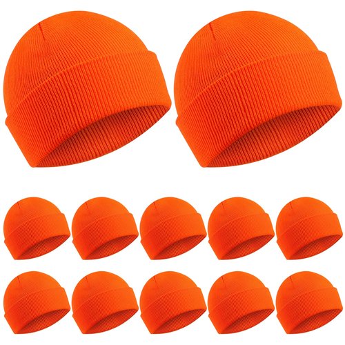 Geyoga 12 Pieces Beanie Blaze Hat Skull Hat Cuff Knit Cap for Men Outdoor Hunting (Orange)
