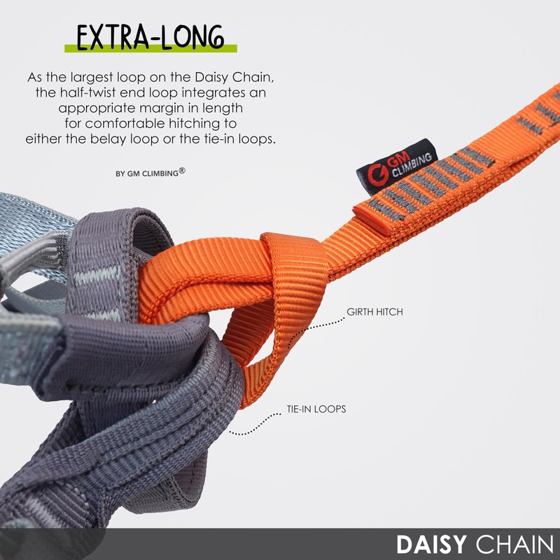 GM CLIMBING Orange 16mm Nylon Daisy Chain Sling 22kN 120cm / 48in CE UIAA Certified for Leading Aid Climb Ascender Rigging Hammock Suspension One Unit