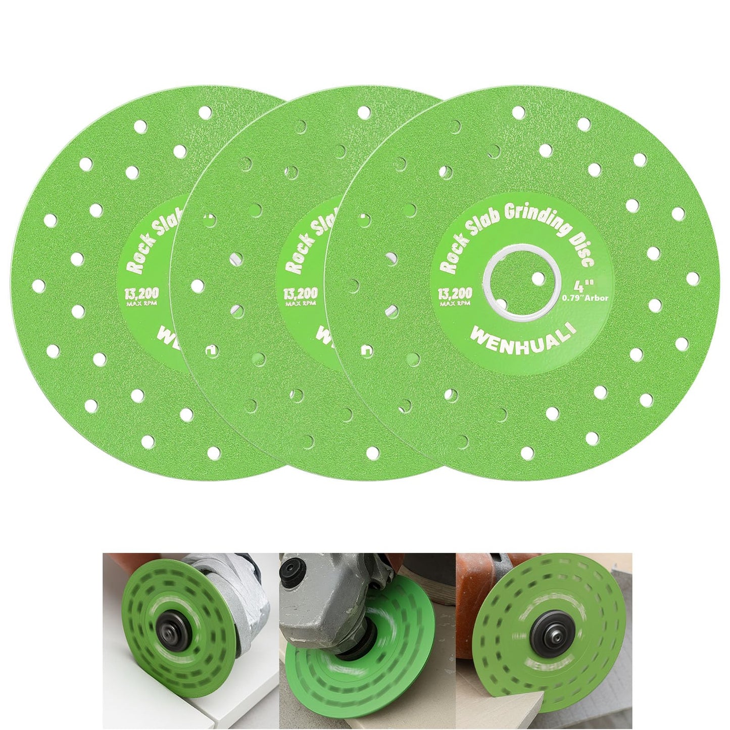 WENHUALI 4" Diamond Saw Blades, 3 Pcs Vacuum Brazed Ultra-Thin Multi-Pore Abrasive Rock Slab Grinding Disc for Tile Glass Marble Granite