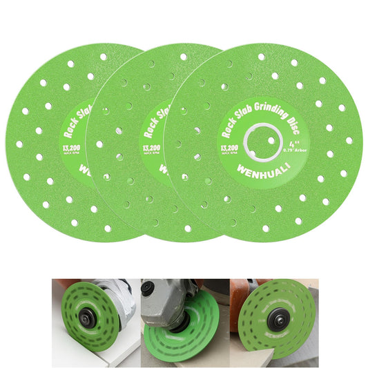 WENHUALI 4" Diamond Saw Blades, 3 Pcs Vacuum Brazed Ultra-Thin Multi-Pore Abrasive Rock Slab Grinding Disc for Tile Glass Marble Granite