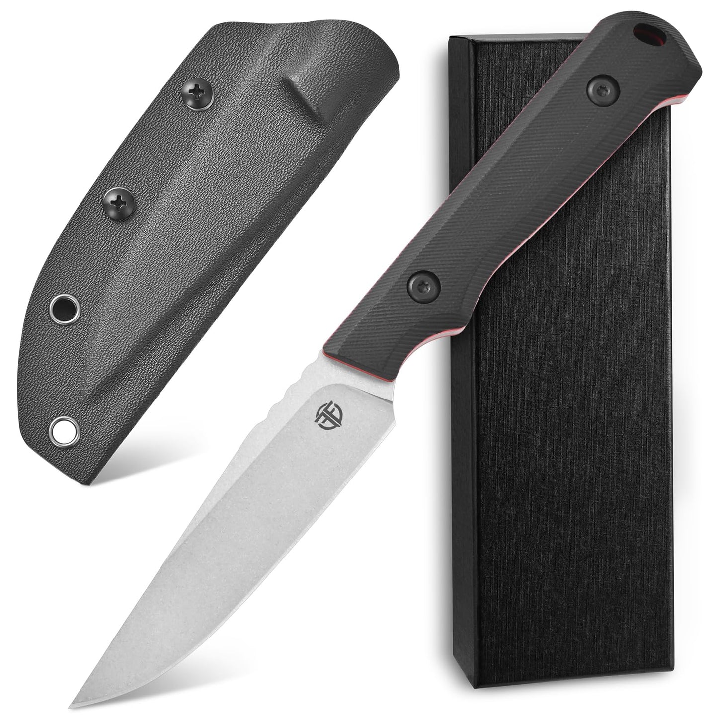 CCFFCC FF108 DC53 Stonewashed Steel Fixed Blade Knife，Double Color G10 Handle Full Tang Knife with Kydex Sheath for Outdoor Camping Hunting Working(Silver)