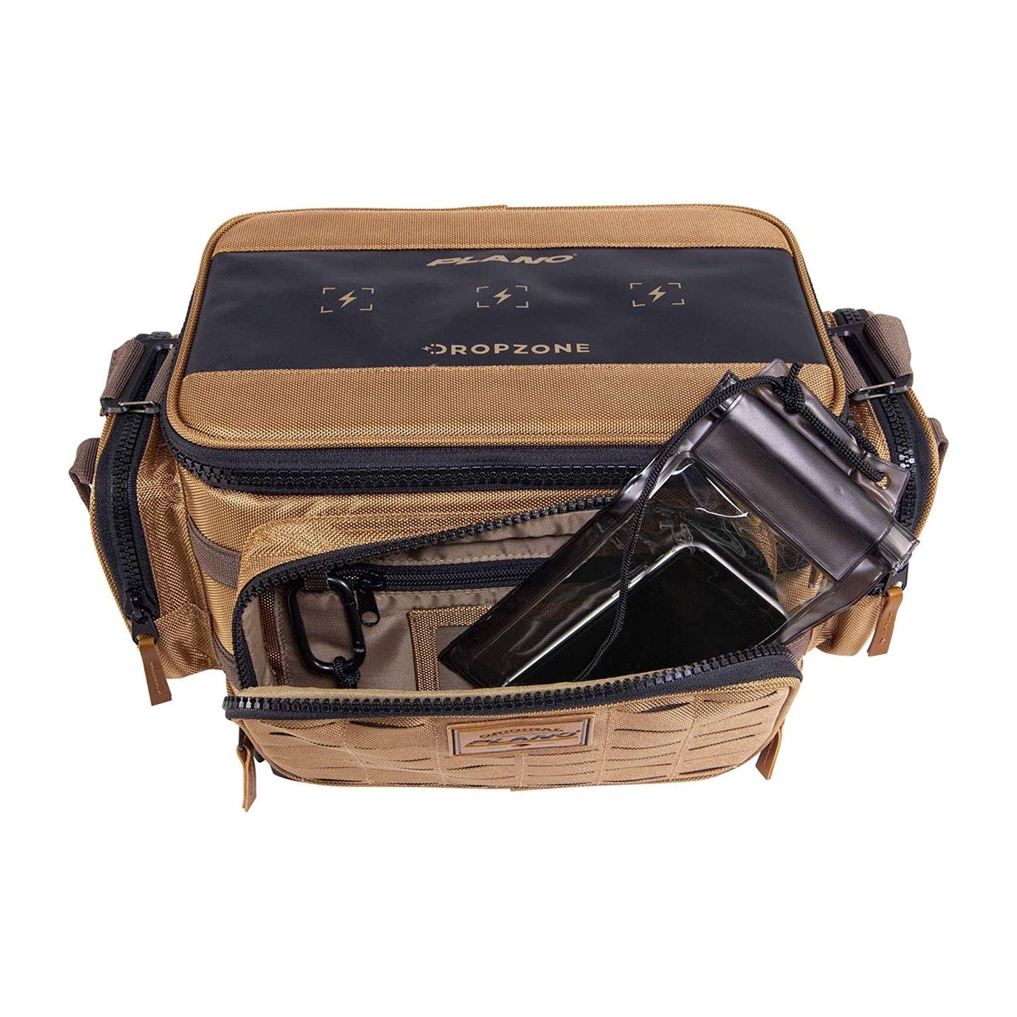 Plano Guide Series 3600 Tackle Bag, Medium, Beige 1680 Denier Fabric with Waterproof Base, Includes 5 Stowaway Utility Boxes, Premium Fishing Storage for Baits & Lures