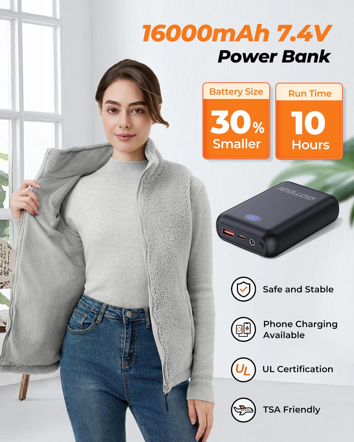 GOTOBI Fuzzy Fleece Heated Vest for Women with 7.4V 16000mAh Battery, Ergonomics Heating System, 9 Zones Women's Heated Vest
