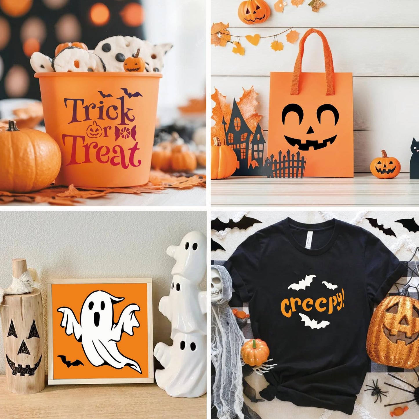 Pumpkin Stencils for Painting Reusable Halloween Pumpkins Ghost Face Paint Templates on Wood Glass Crafts Cookie Baking Door Hanger Sign Decorating (face25)