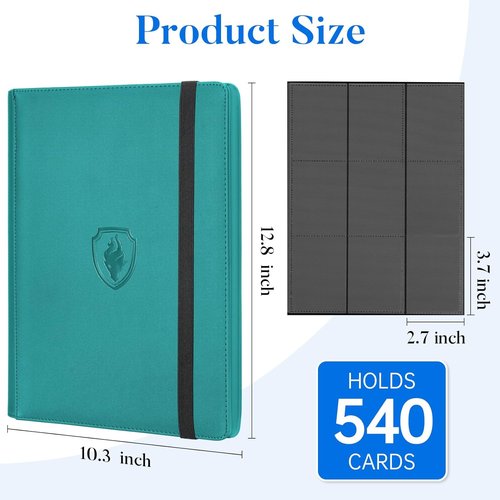 Fabmaker Premium 9 Pocket Card Binder - Sturdy Trading Card Album for 540 Cards | Turquoise Color