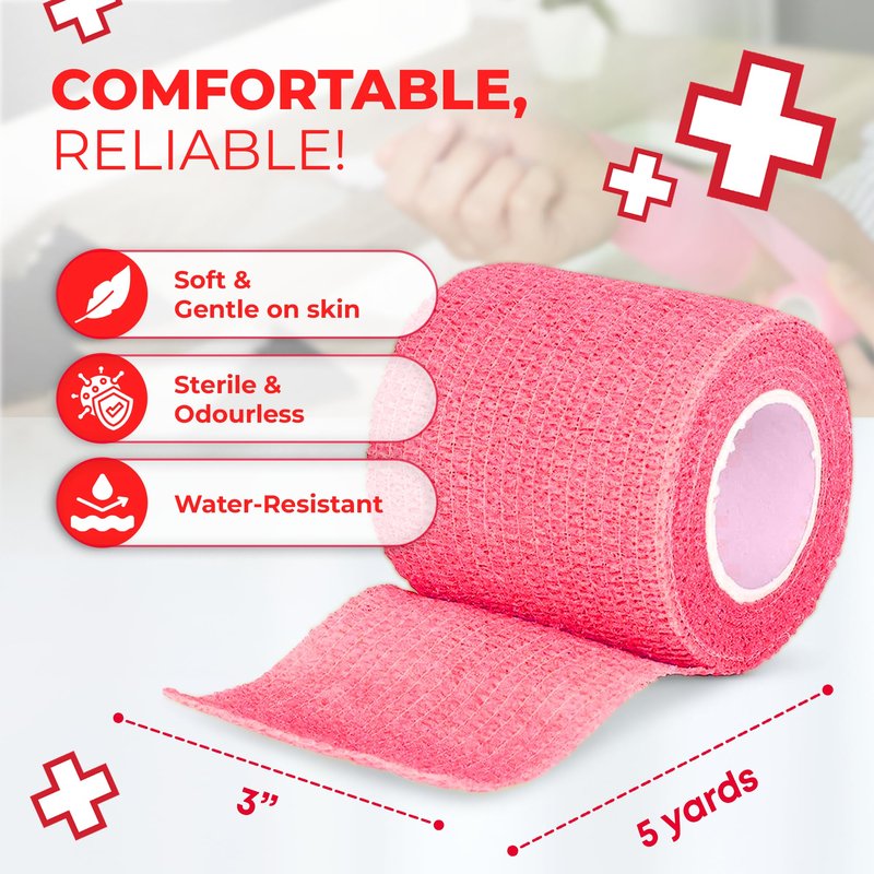 Ever Ready First Aid Self Adherent Cohesive Bandages 3" x 5 Yards - 12 Count, Rainbow Colors