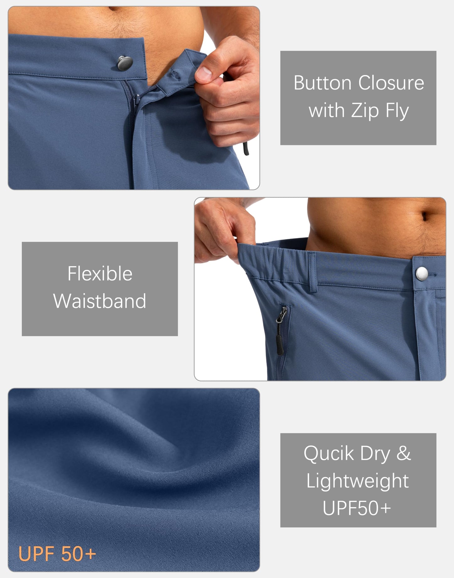Pudolla Men's Hiking Cargo Shorts 9" Lightweight Outdoor Work Shorts for Men Travel Golf Camping Casual with 5 Zipper Pockets(Dark Navy Small)