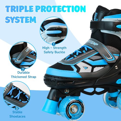 LEVYTEMP Roller Skates for Boys Girls Kids, 4 Size Adjustable Quad Skates with All Light Up Wheels for Beginners Indoor Outdoor Sports