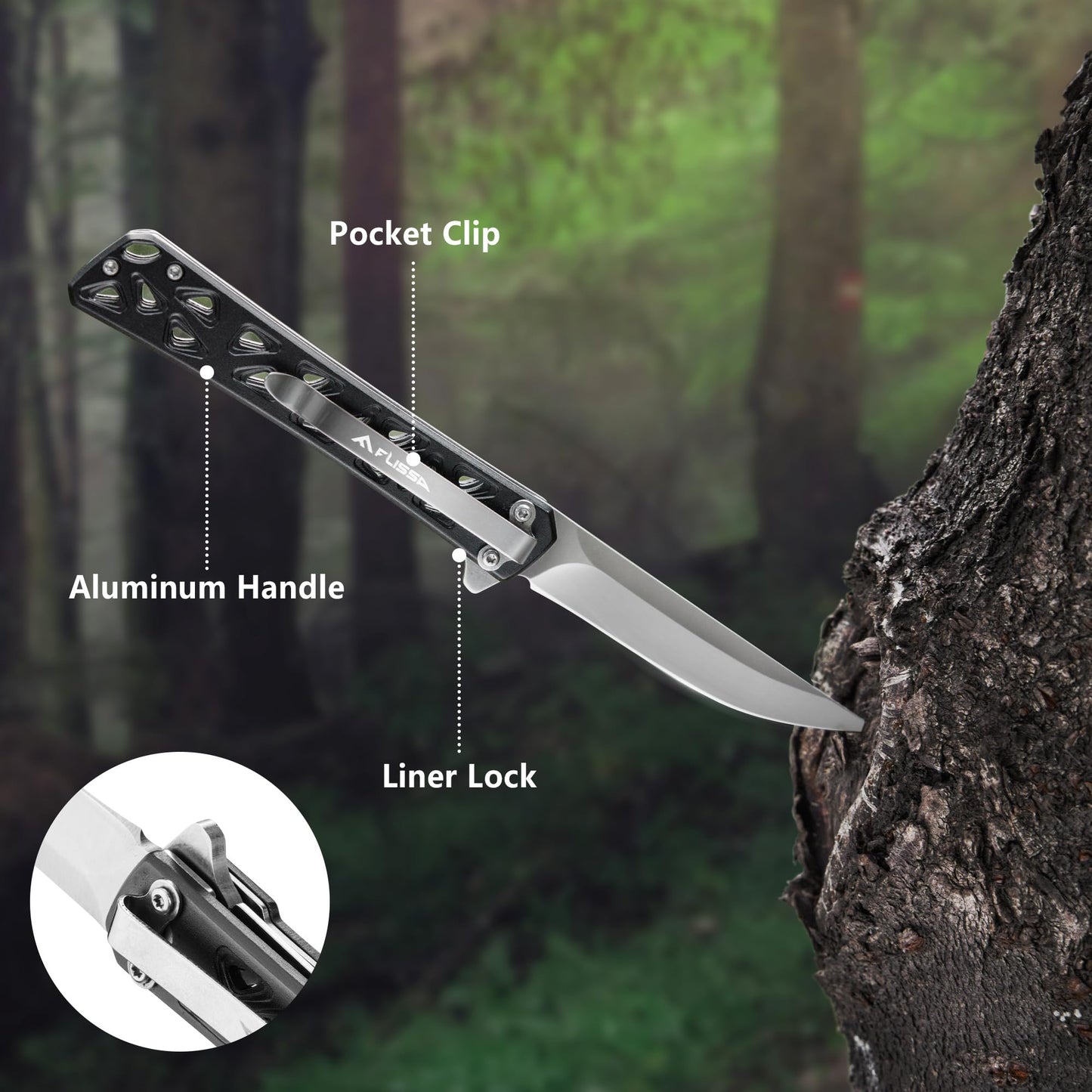 FLISSA Folding Knife, 4.5" Folding Pocket Knife, Hollow-out Design Handle, Tactical Pocket Knife for Hunting, Survival, EDC, Camping and Outdoor Activities