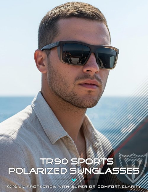 ATTCL Polarized Sports Sunglasses for Men - Lightweight TR90 Square Frame with UV Protection for Driving & Fishing
