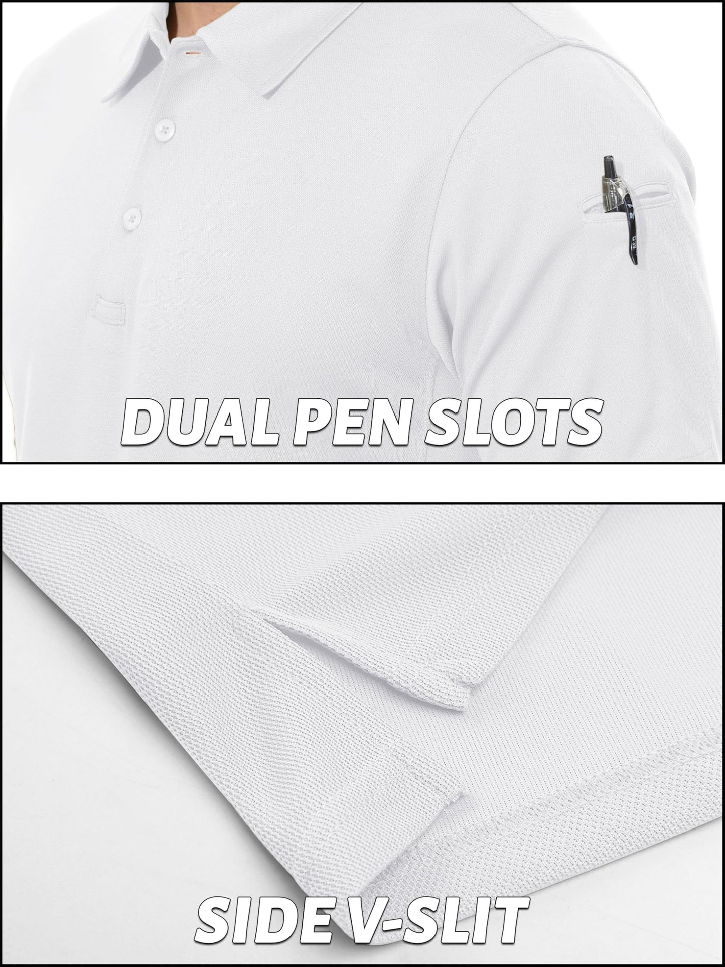 TACVASEN Polo Shirts for Men Dry Fit Short Sleeve Performance Collared Shirt Light UPF 50+ Tactical Work Golf Polos White, XL