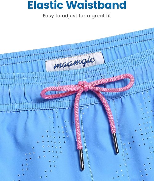 Maamgic Men's Swim Trunks - Quick-Dry 5-Inch Inseam Board Shorts with Compression Liner & Zipper Pockets