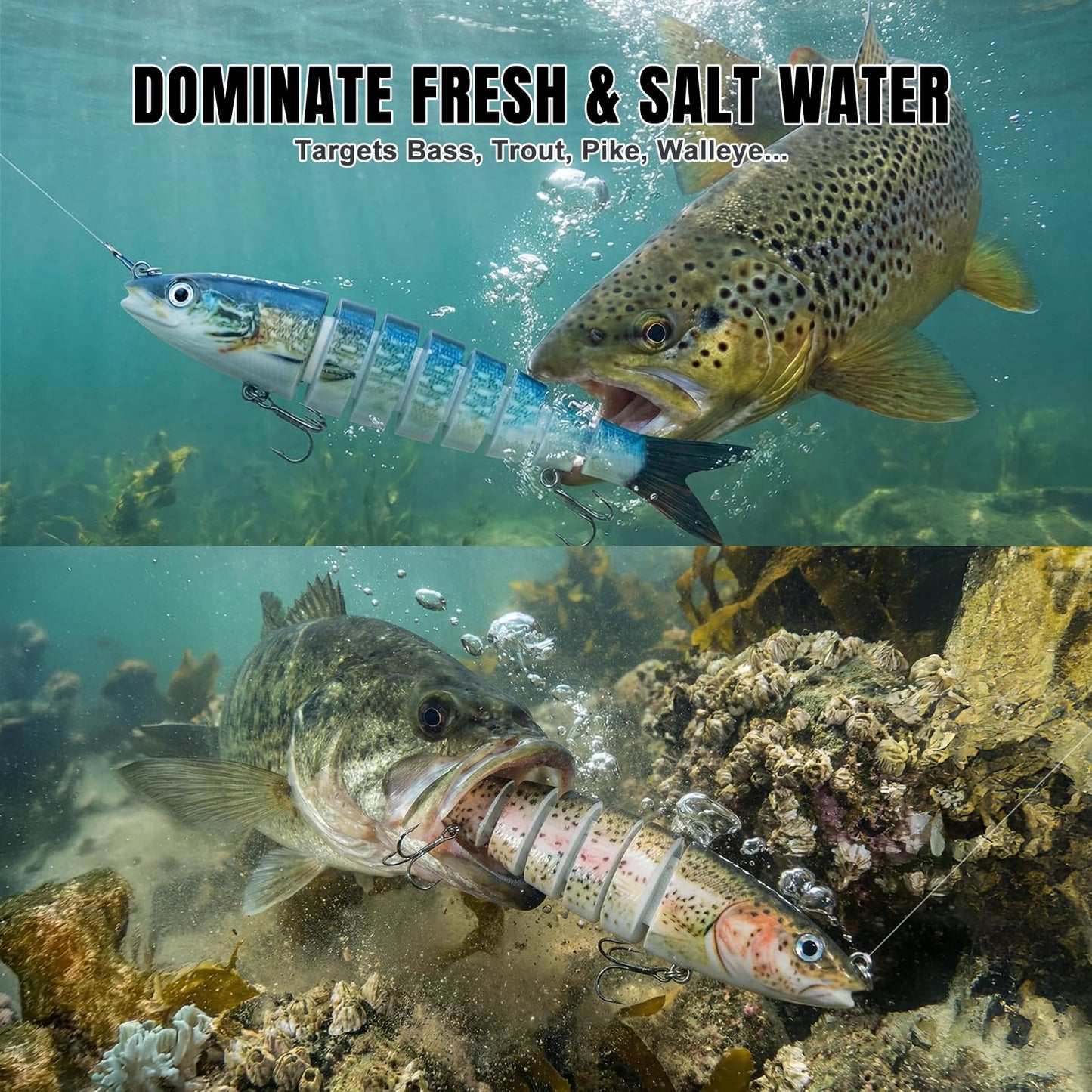 NATVIC Jointed Swimbait 3 Pack, Slow Sinking Bass Fishing Lures
