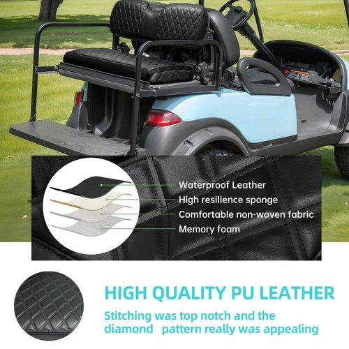 DoonMi Golf cart Diamond Pattern seat Cover, Suitable for EZGO, Yamaha, Club Car, and Icon Golf carts, Thin Vinyl Leather Black ﻿