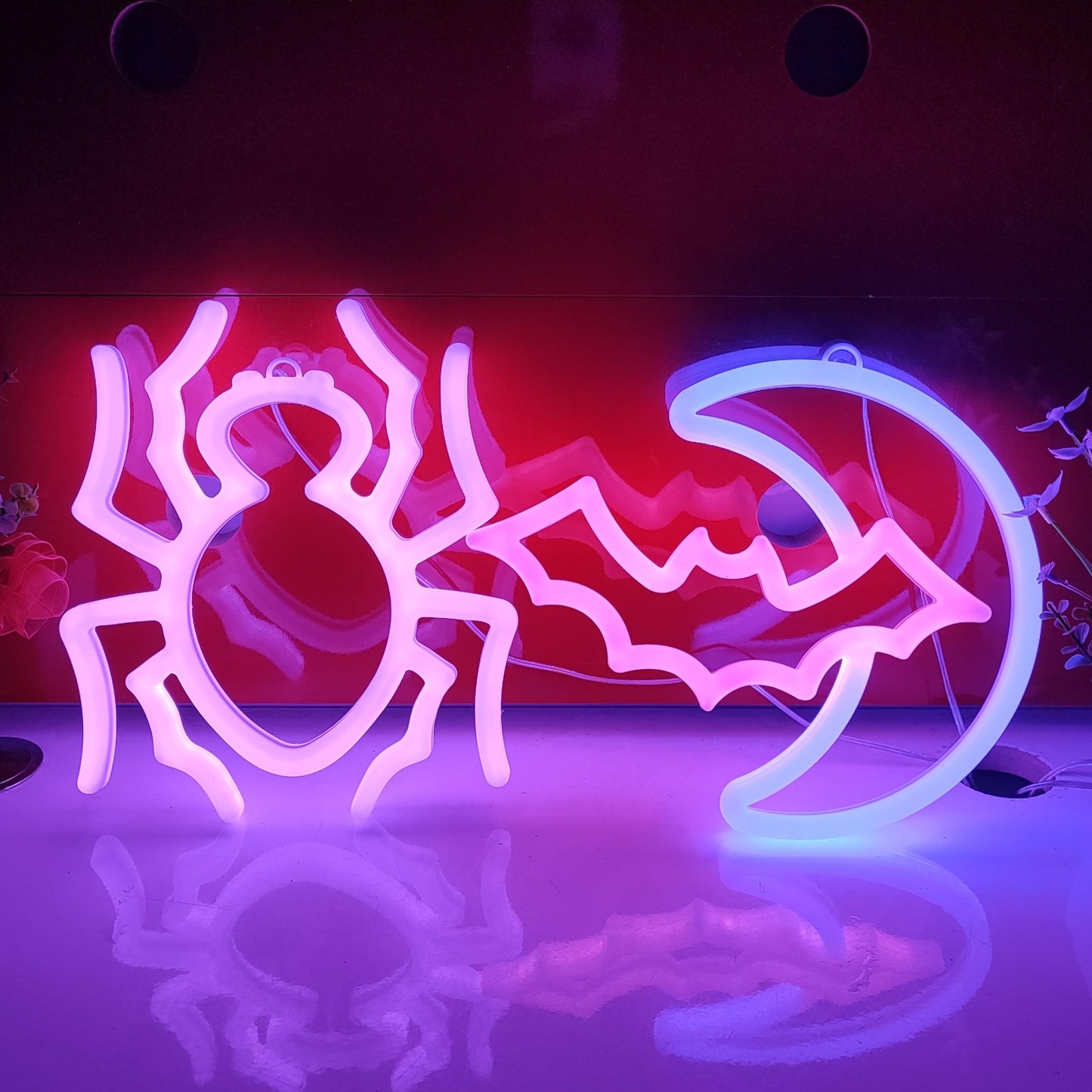 JYWJ Spider Double Sided Neon Signs,USB or 3-AA Battery Powered Neon Light,LED Desktop Wall Decoration,Various Parties,Decoration Of Business Premises (Purple)