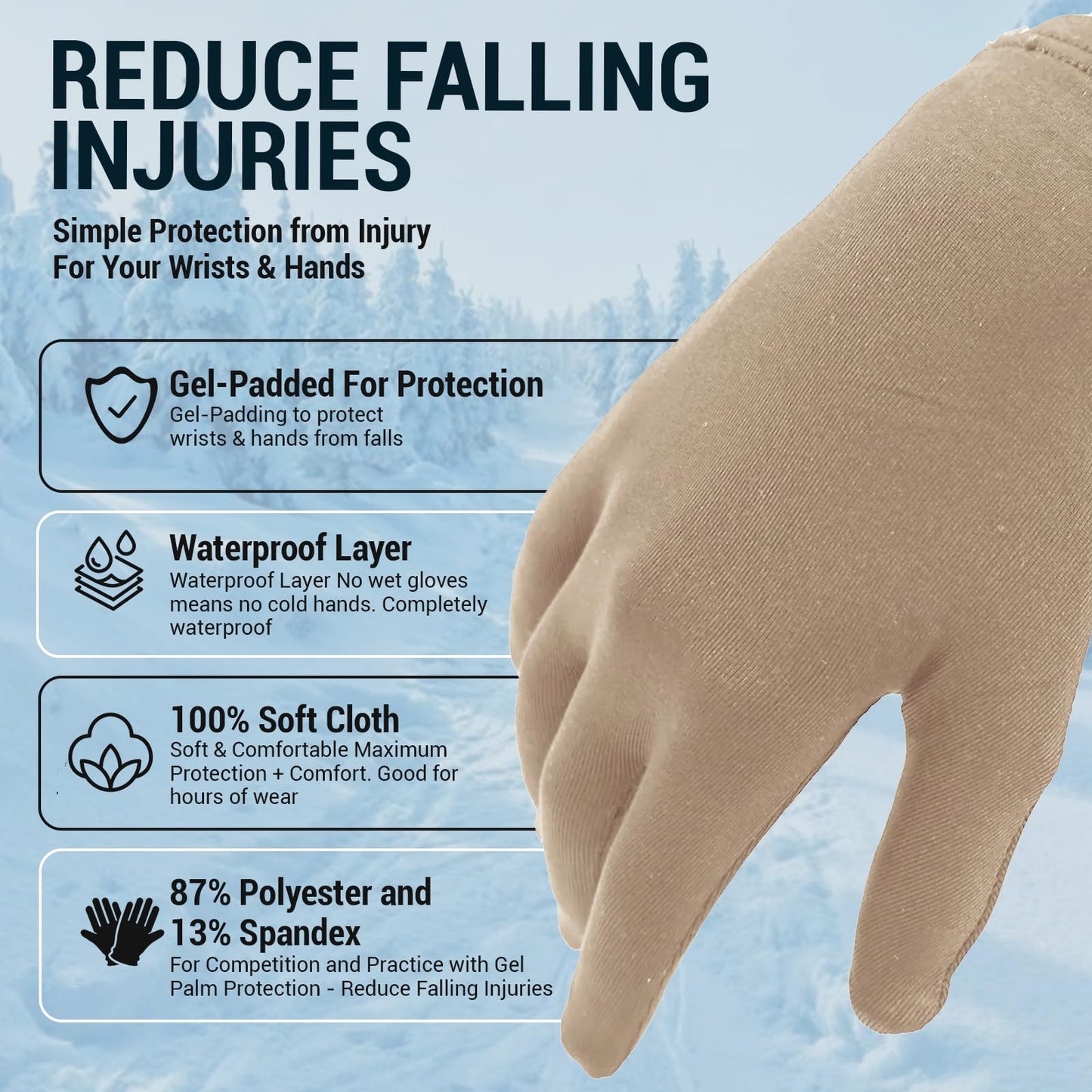 Kami-So Figure Skating Gloves | Ice Skating Accessories | Gel Wrist Protection | Thermal Padded Wear | Skate Accessories for Practice, Skate Outfit, Nude Gloves - Large, Beige (Waterproof)