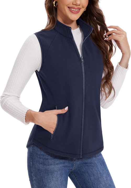 MAGCOMSEN Women's Fleece Vest - Lightweight Soft Warm Sleeveless Jacket with Zipper Pockets