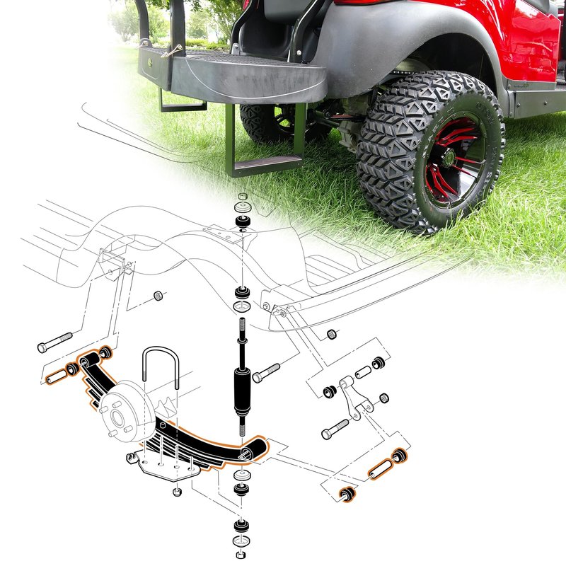 10L0L Heavy Duty Golf Cart Rear Leaf Spring Kit 4-Leaf Leaf Spring with Bushings & Sleeves Fits Club Car Precedent/Onward 2004+