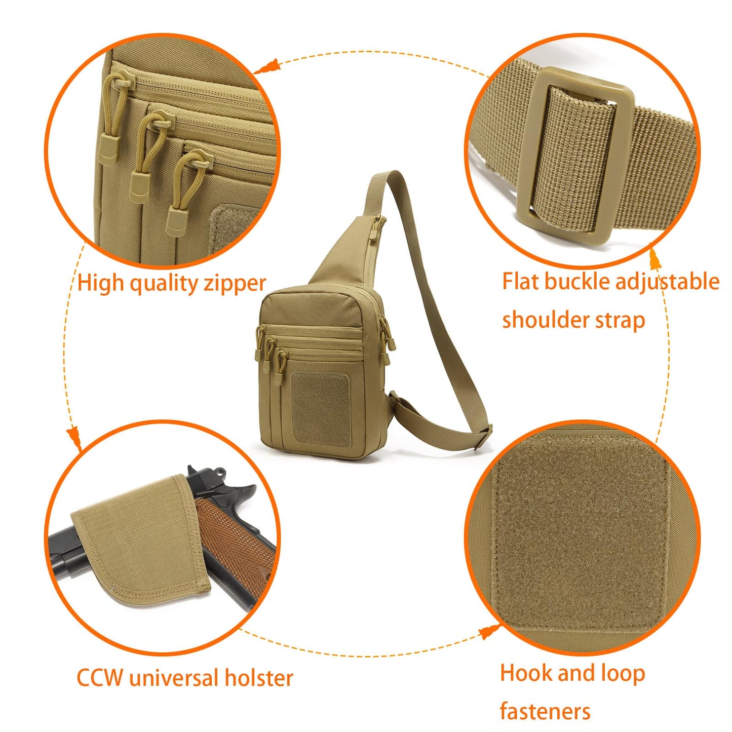 SXJWISHES Tactical Sling Chest Bag Concealed Carry Crossbody Gun Bag for Handguns EDC Casual Pack 1000D Oxford Fabric CCW Packs