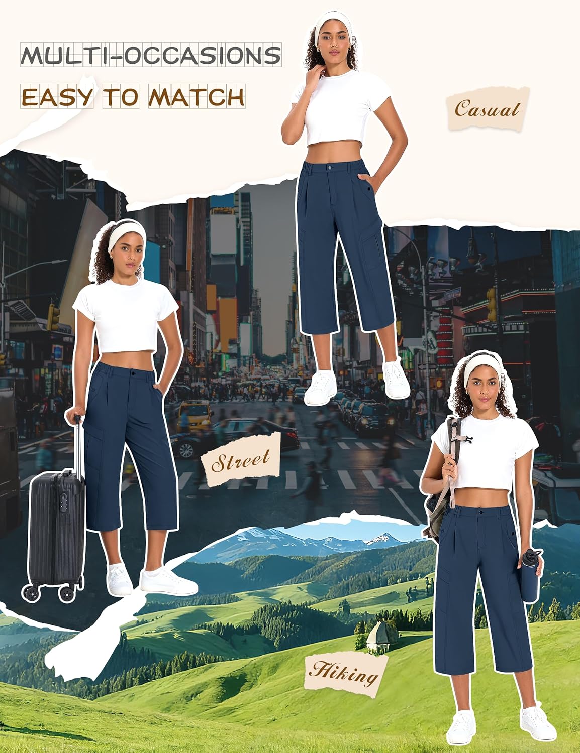 Skiennix Women's Cargo Capris - Lightweight Quick-Dry Hiking Pants | Water-Resistant with 6 Pockets