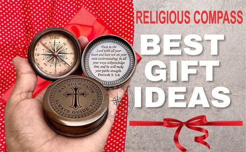 Trust in The Lord with All Your Heart - Proverbs 3: 5-6 Quote Engraved Compass with Wooden Box, Greeting Card, Gift Compass, Religious Gifts, Graduation Day Gifts 2025 for Women Men Boys Girls