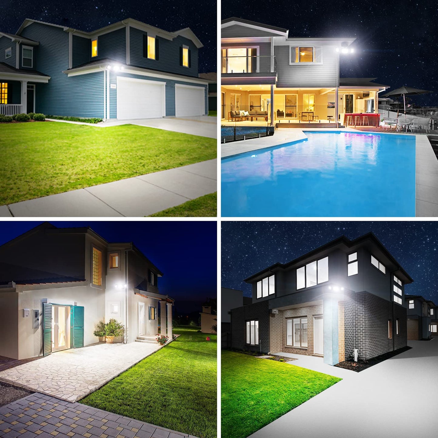 Onforu 55W LED Dusk to Dawn Outdoor Lighting, 2 Packs 6000LM Exterior Flood Lights, IP65 Waterproof Outdoor 3 Adjustable Heads Photocell White Lights Fixture, 6500K Daylight White Floodlights