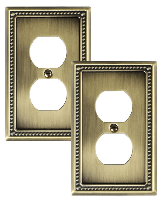 TREEWELL 2-Pack Duplex Outlet Cover Plate, Antique Brass Metal Wall Plates for Electrical Outlets, 1 Gang Receptacle Cover, Pearls Decorative Switch Plates and Outlet Covers