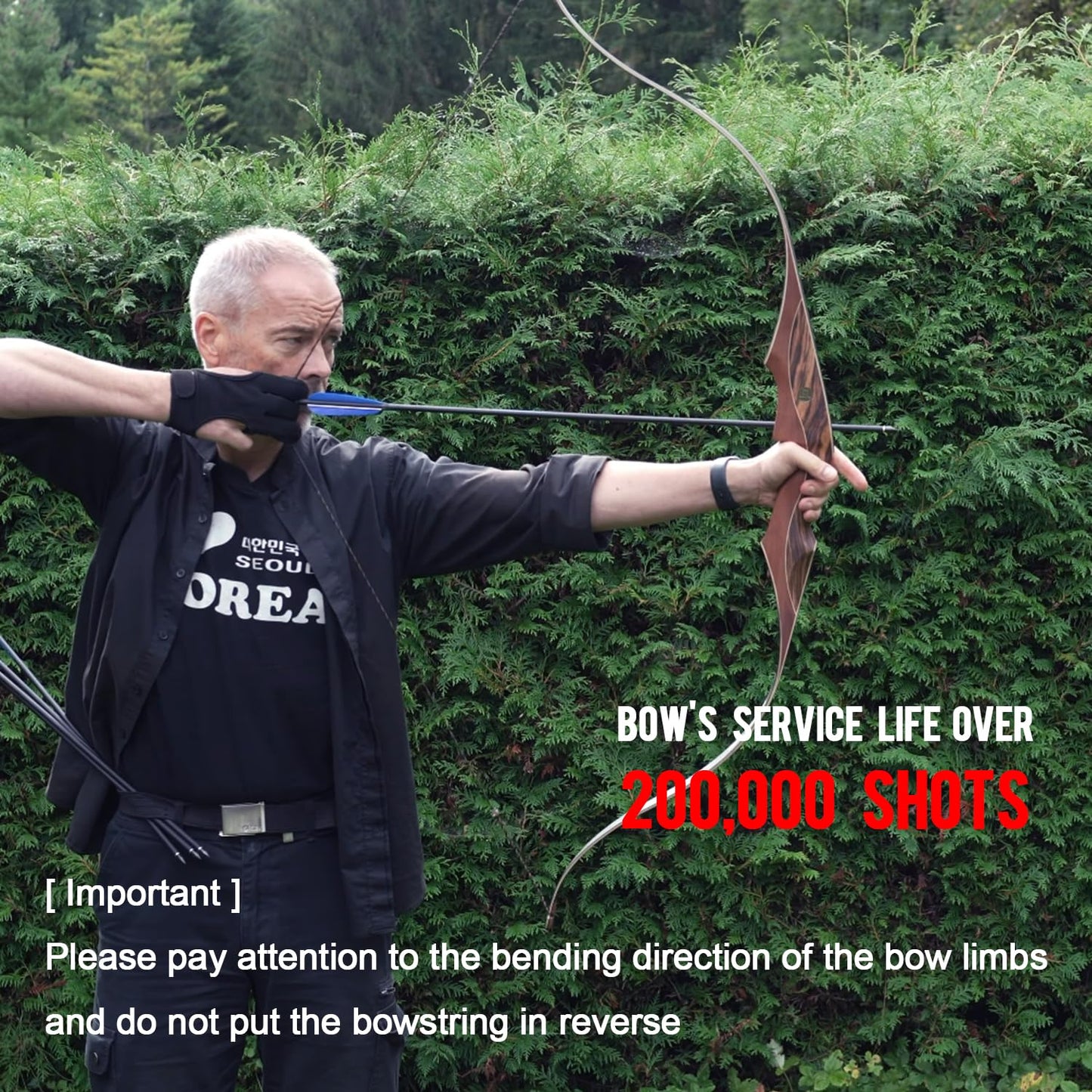 Sanlida Archery 60" Royal X8 One-Piece Bow Traditional Wooden Hunting Bow Handmade Hunting Bow and Arrows Kit for Adults & Traditional Archers, RH Only (50lbs, Dark Wood)