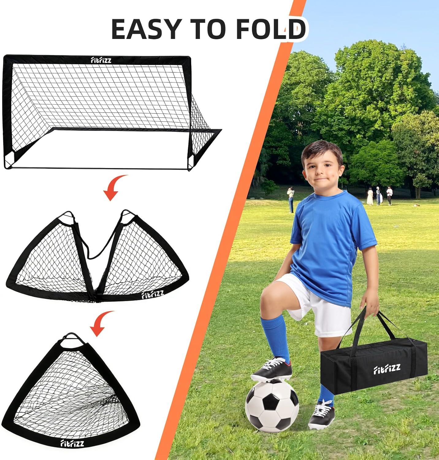 Skiennix Soccer Goal - 6x4ft Portable Pop-Up Net Set with Ball, Ladder & Cones for Backyard Training