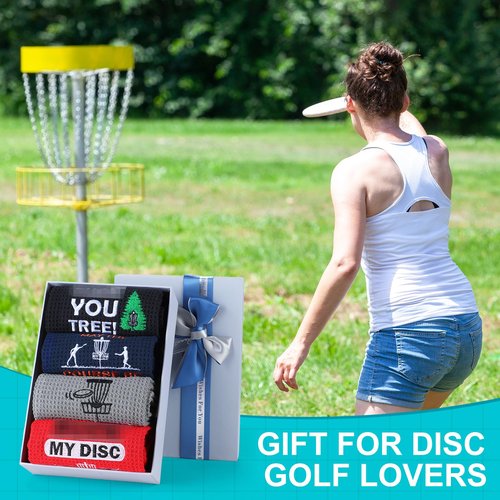 VitalCozy 4 Pcs Disc Golf Microfiber Towels with Carabiner Clip Embroidered Disc Golf Bag Towels Accessories for Men Women Sports Gift