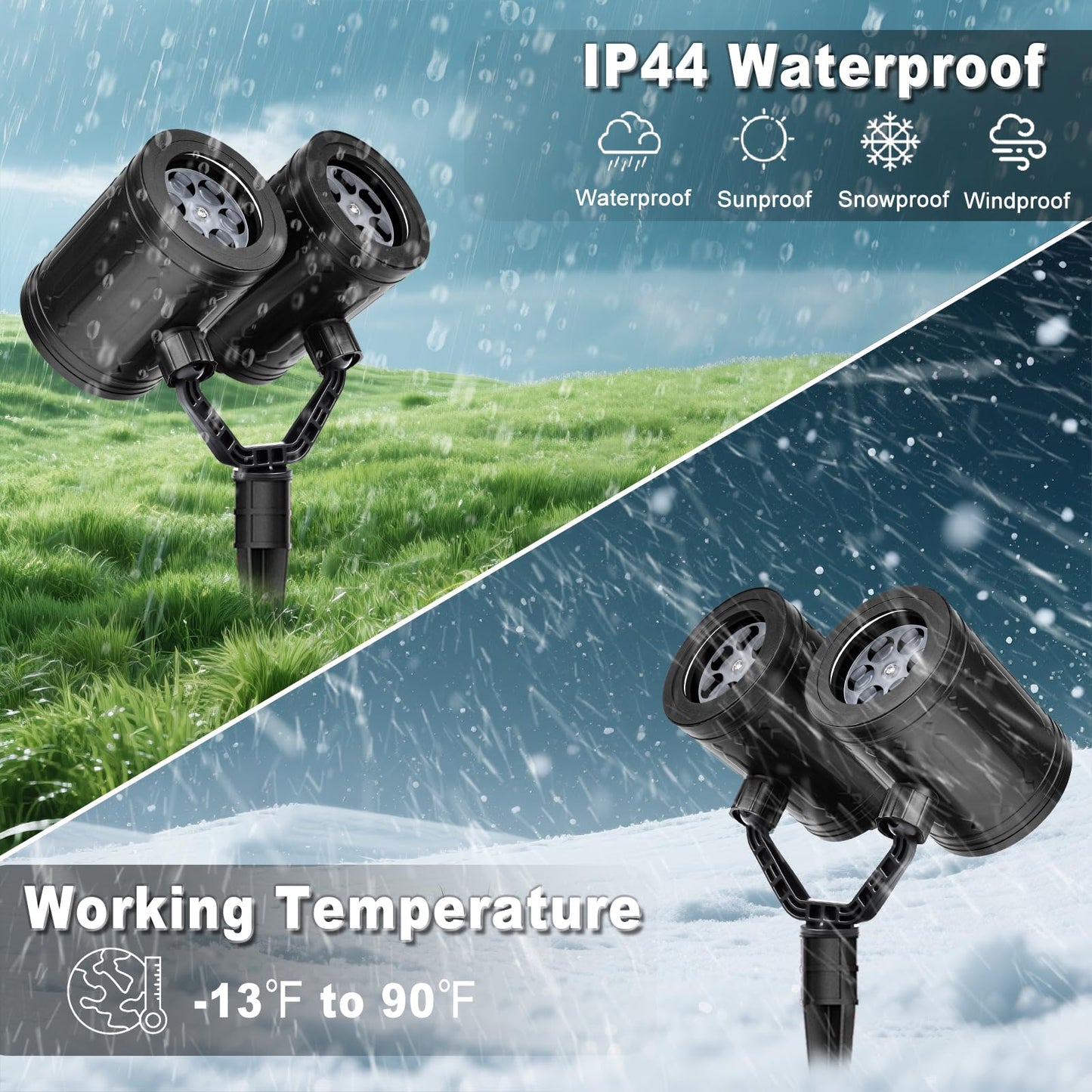 Nielfoi Upgraded Halloween Projector Lights Outdoor, Double Head Dynamic Projector Lights Indoor, 360° Rotating Waterproof Pumpkin Ghost Skeleton Bats Projection Light for Yard Window Party Decor