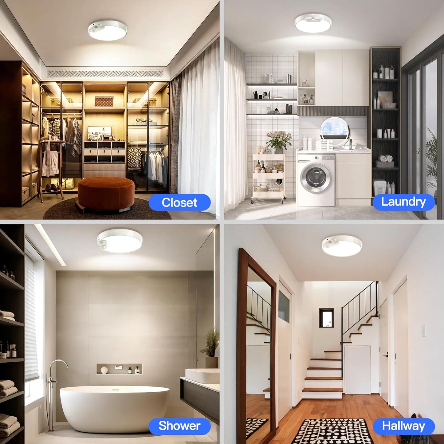 Rechargeable Motion Sensor Ceiling Light 2-Pack with Remote - Battery-Powered 6000K Cool White for Closet, Hallway, Shed & Stairs