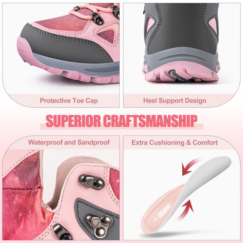 R CORD Kids Water Resistant Hiking Boots, Girls Anti Collision Anti-Skid Athletic Outdoor Ankle Adventure Trekking Boots Pink 1 Little kid