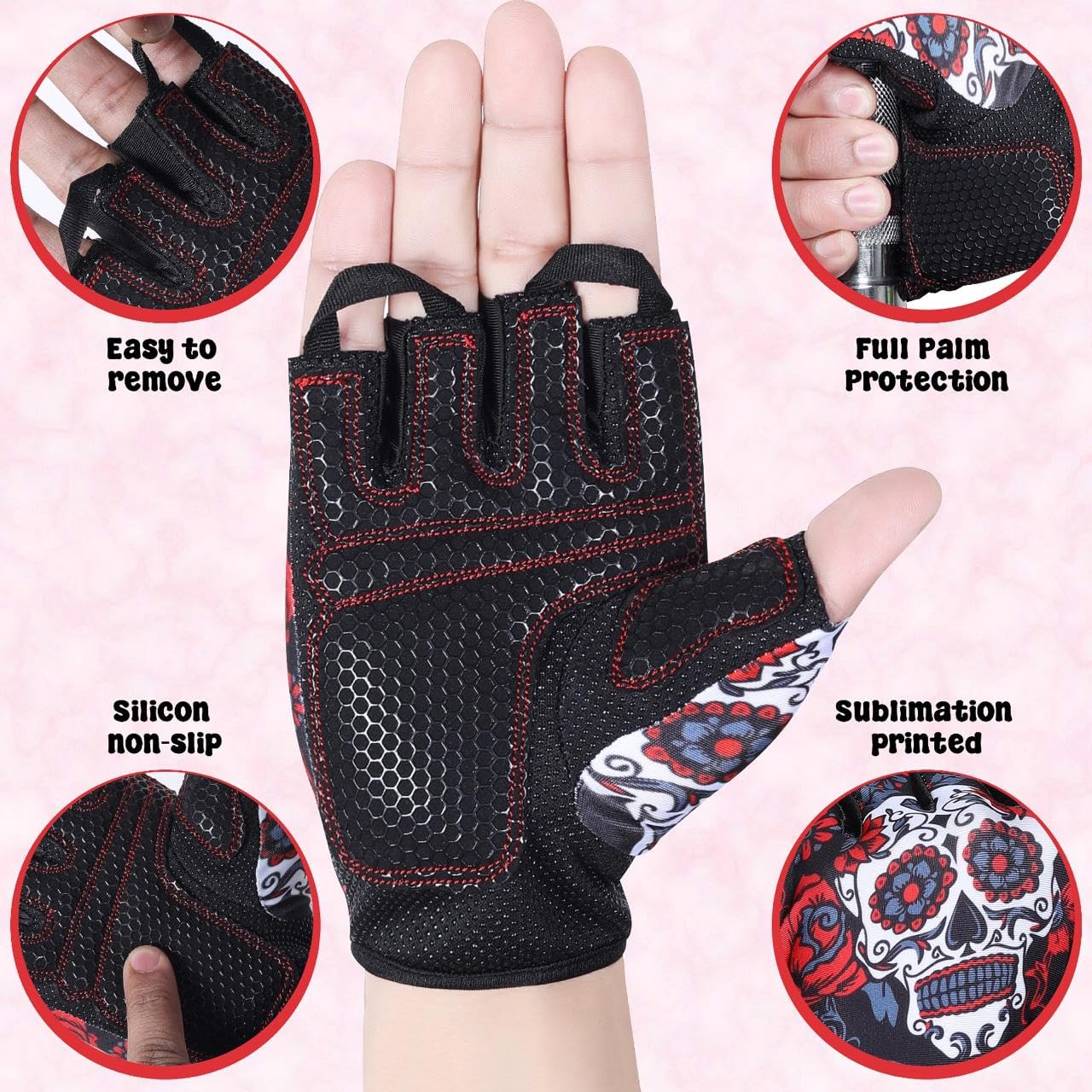 Xtylo Int Workout Gloves for Men & Women Weight Lifting Gloves with Wrist Support, Full Palm Protection, Non-Slip Grip–Gym,Training, Rowing, Cycling, Fitness Sizes S,M,L,XL (Red & Black, Large)